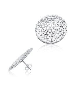 Textured Disc Circle Silver Ear Stud STS-5611